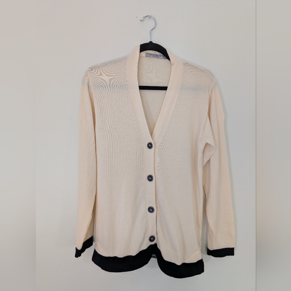 ✨ D. Exterior Made in Italy Cream & Black Cardigan - Size L